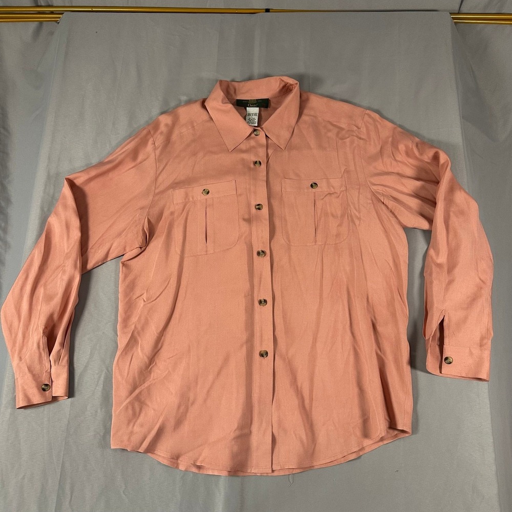 Orvis Womens Size‎ Large 100% Silk Long Sleeve Button Down Shirt Coral Pink